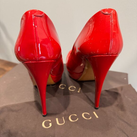 Gucci Red Vernice Crystal Tabasco Platform Heels - Picture 5 of 7